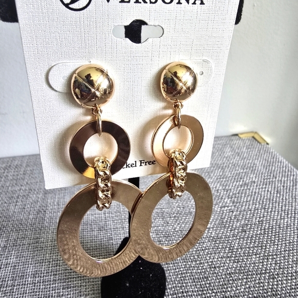 Versona Gold Round Dangle Drop Chic Earrings - Picture 2 of 2